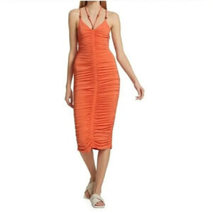 A.L.C Allegra Ruched Bead Embellished Midi Dress